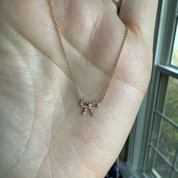 14k Yellow Gold and Diamond Bow Necklace - Picture 2 of 7
